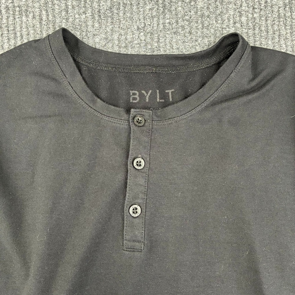 BYLT Shirt Men's XL Black Drop Cut Lux Long Sleeve Henley Performance
